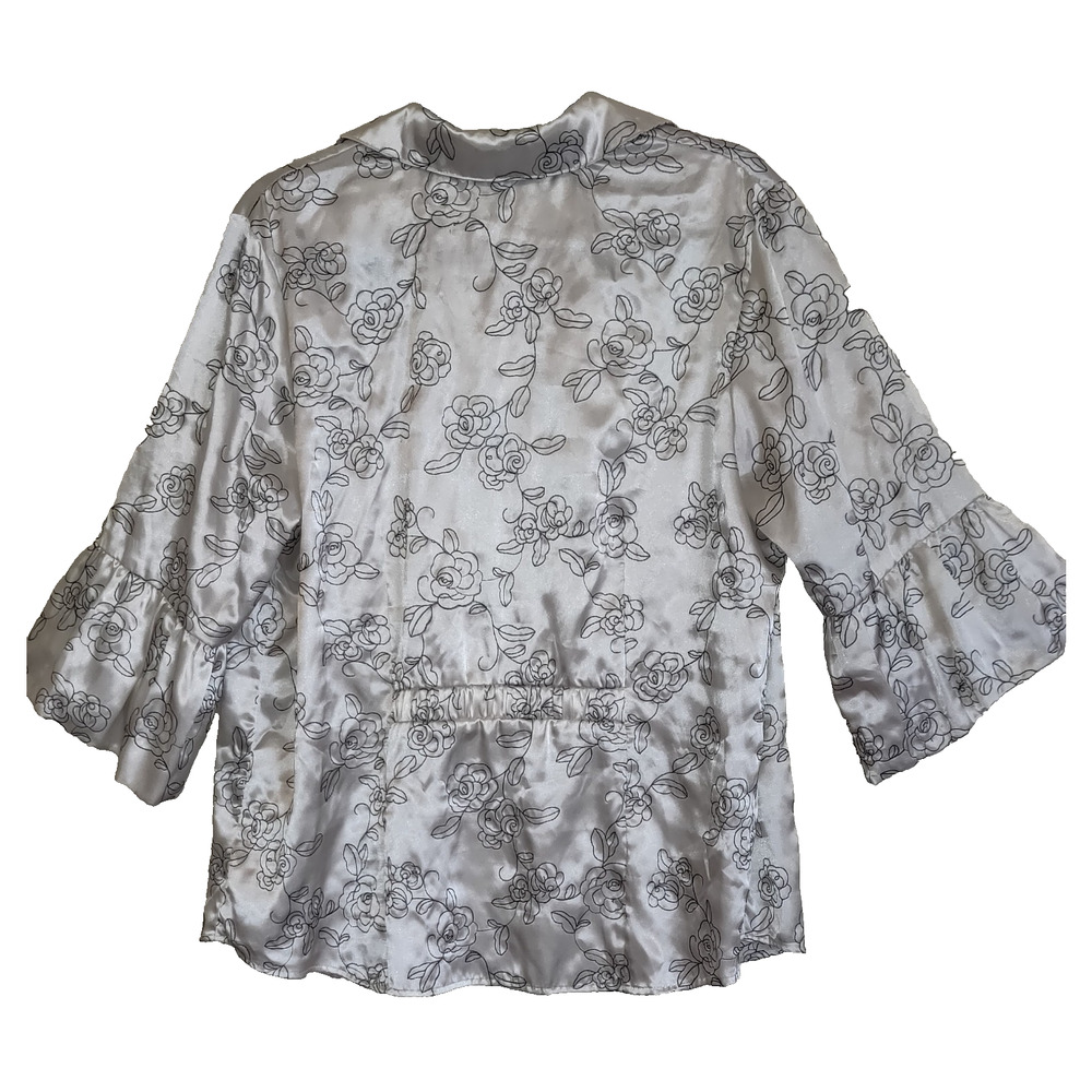 Style & Co Satin Blouse Top 16W Embroidered Black White Flared 3/4 Sleeves - Picture 4 of 16